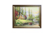 ภาพสีน้ำมัน-กรอบรูปไม้พลาสติกสีน้ำตาล ภาพวาดป่าไม้ธรรมชาติ